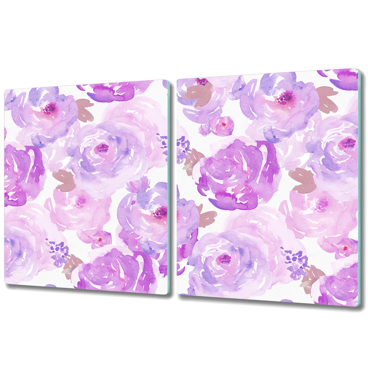 Szklane Deski Kuchenne - Dekoracyjny Element - 2x 40x52 cm - Akwarelowe kwiaty