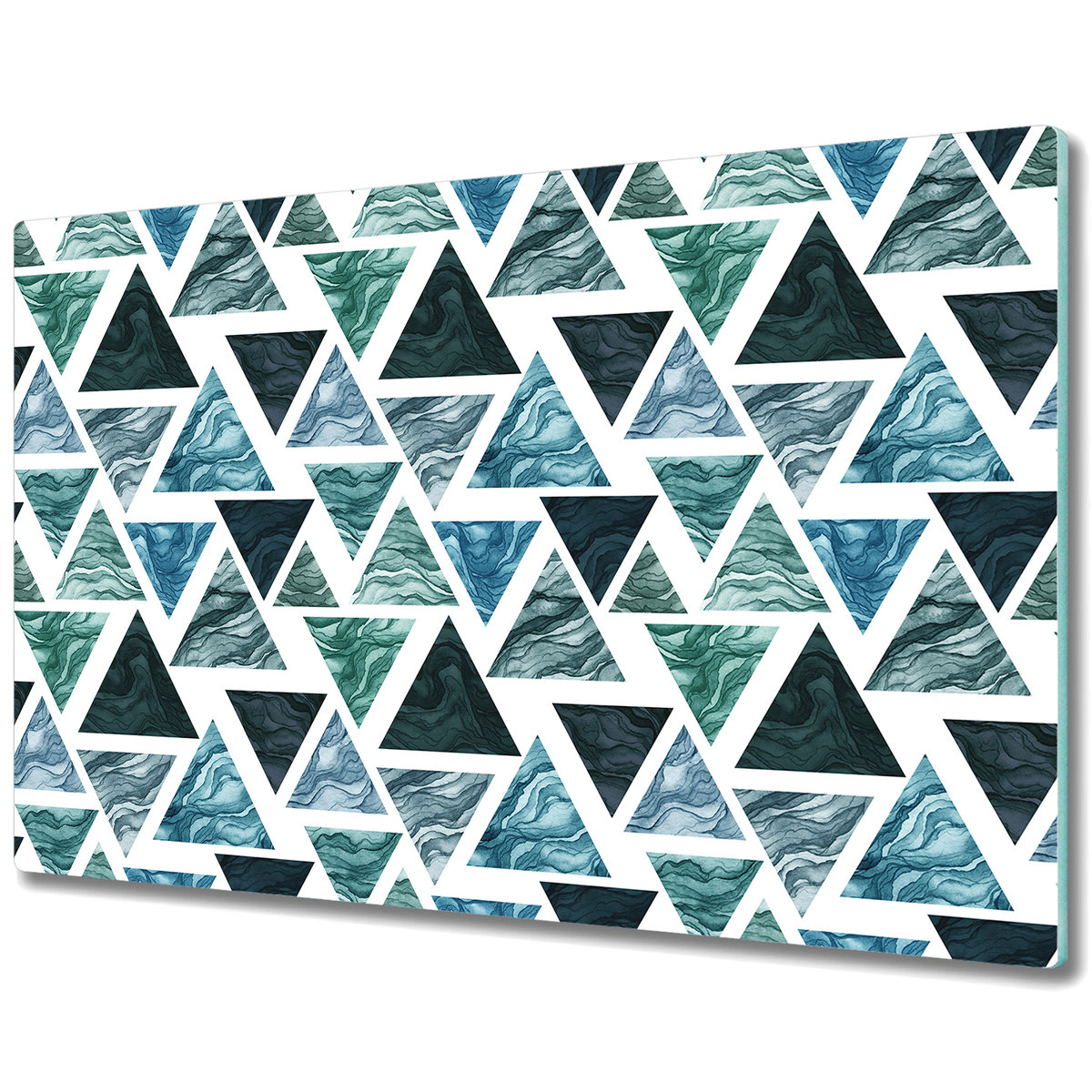 Dekoracyjna Deska Kuchenna ze Szkła - Zielone trójkąty wzór goemetryczny - 80x52 cm