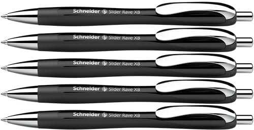 Schneider 132511 Slider Rave XB długopis (limitowana edycja specjalna w kolorze czarnym, Made in Germany), 5 sztuk, kolor wkładu: niebieski