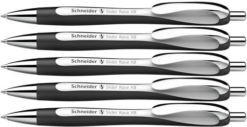 Schneider 132549 Slider Rave XB długopis (limitowana edycja specjalna w kolorze biało-czarnym, Made in Germany), 5 sztuk, kolor wkładu: niebieski