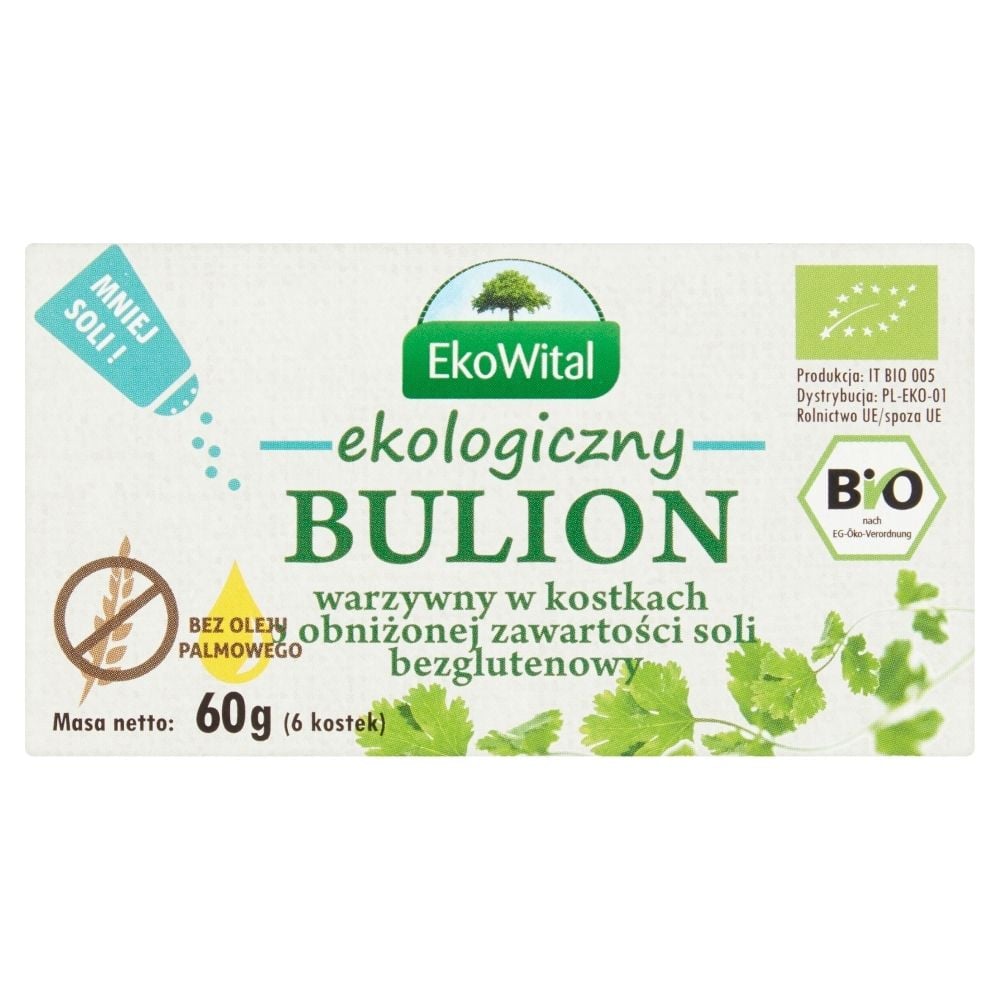 EkoWital Bulion warzywny w kostkach o obniżonej zawartości soli bez oleju palmowego BEZG. BIO 60 g