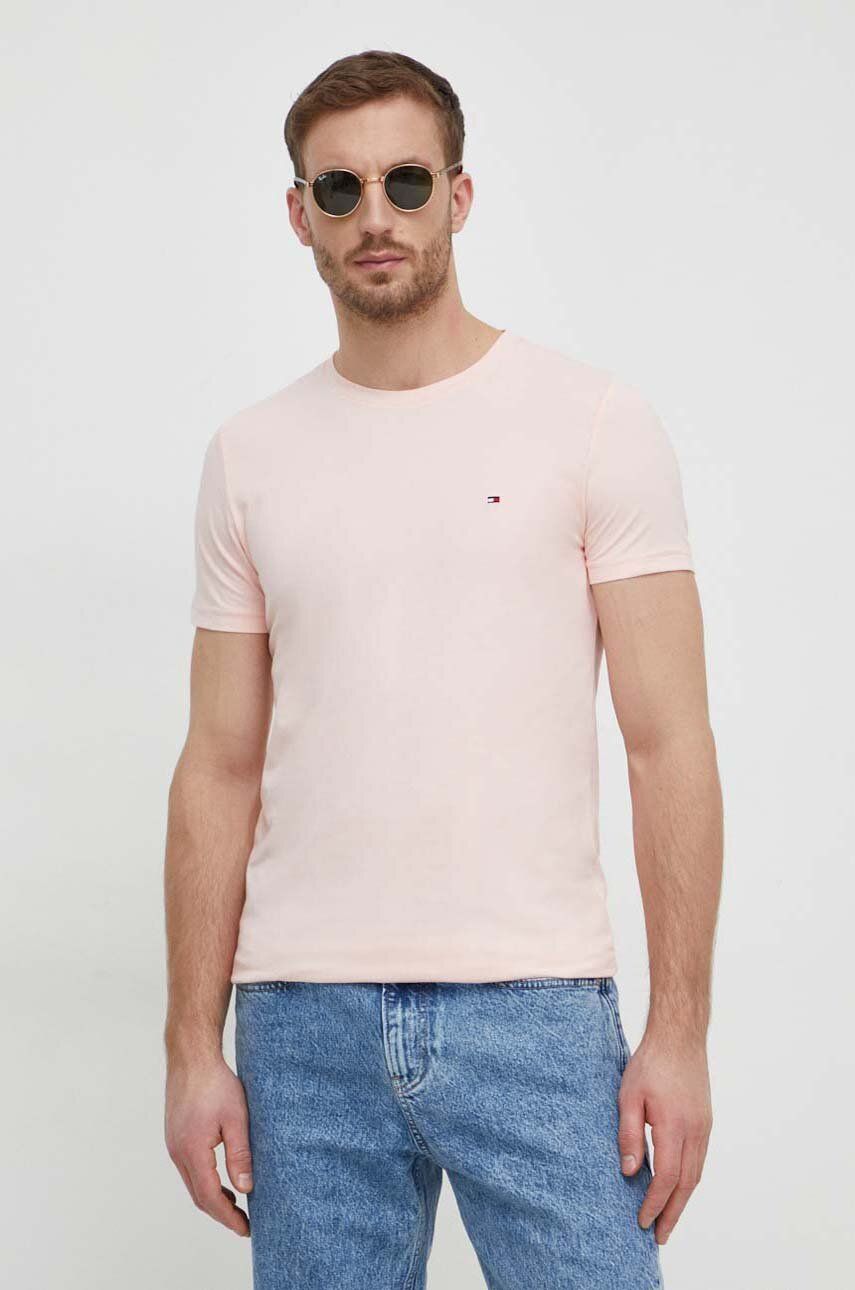 Tommy Hilfiger t-shirt męski kolor różowy gładki