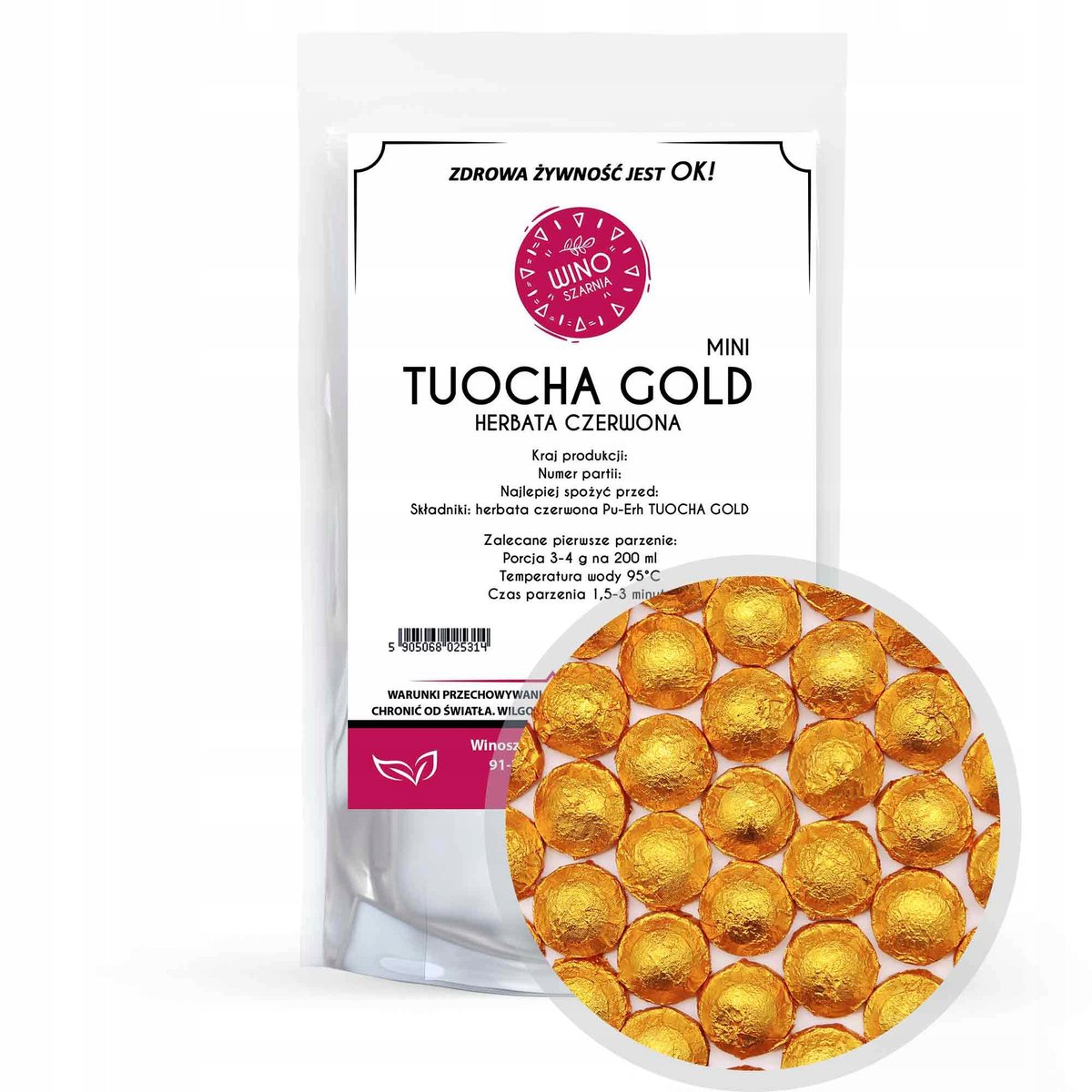 Herbata Czerwona PU ERH TUOCHA GOLD MINI - 500g liściasta prasowana