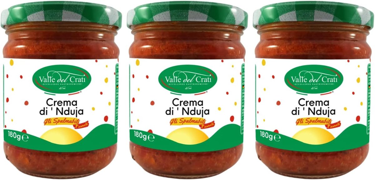 Pikantny krem Nduja, krem do smarowania salami z ostrą papryczką chilli | Pikantna przyprawa do mięs, zup, makaronów | 3 słoiki po 180 g każdy