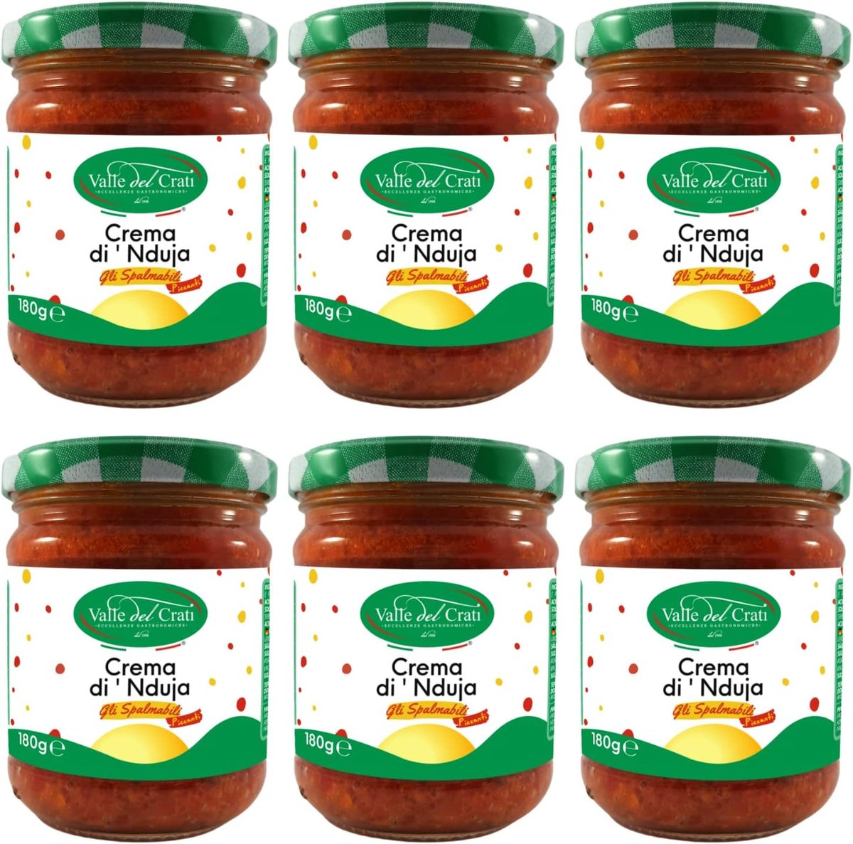 Pikantny krem Nduja, krem do smarowania salami z ostrą papryczką chilli | Pikantna przyprawa do mięs, zup, makaronów | 6 słoiki po 180 g każdy