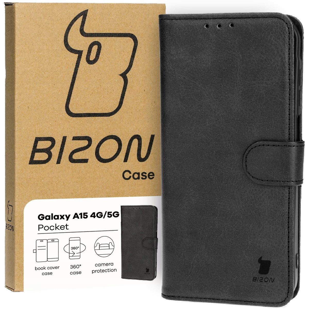 Etui ze skóry ekologicznej z klapką Bizon do Galaxy A15 4G/5G, case, cover