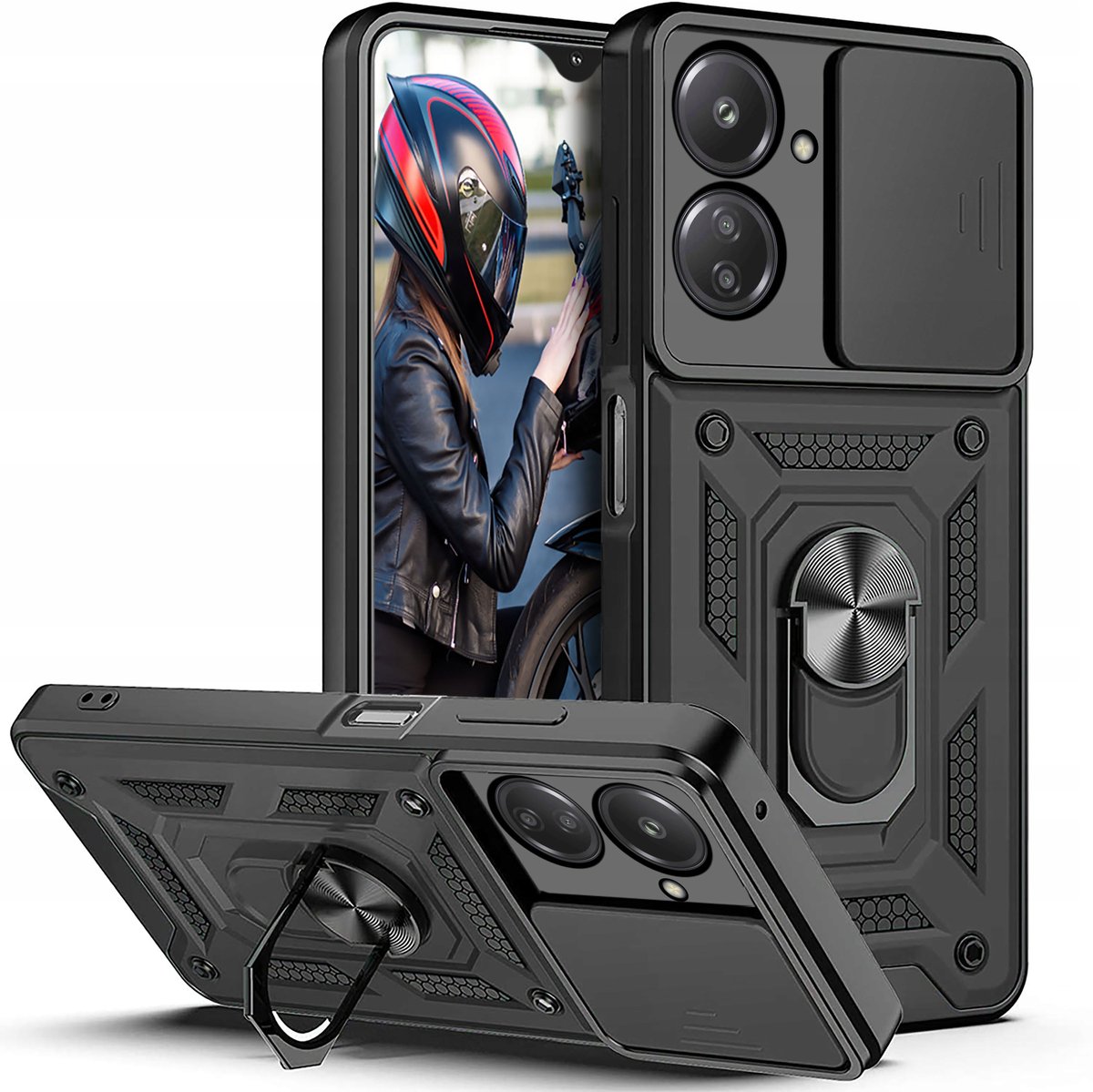 Etui do Xiaomi Redmi 13C | Poco C65 PANCERNE SLIDE RING PLECKI CASE + SZKŁO