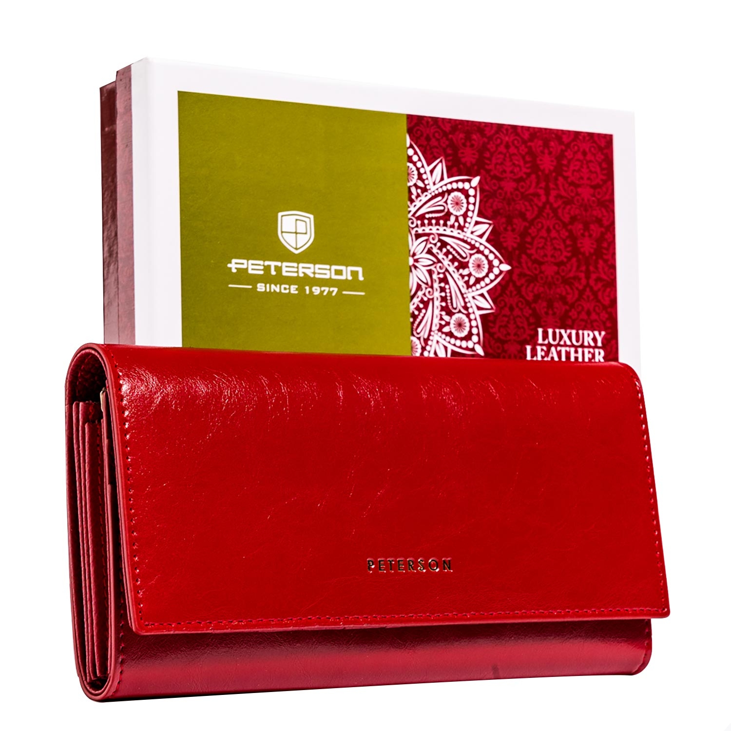 Duży czerwony portfel damski z ochroną kart RFID Peterson, 9,5 x 18,5 x 3 cm, na zatrzask