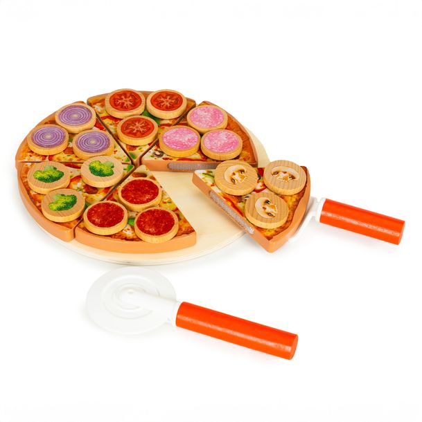 ﻿Drewniana pizza na rzepy 27 elementów Akcesoria kuchenne dla dzieci PS