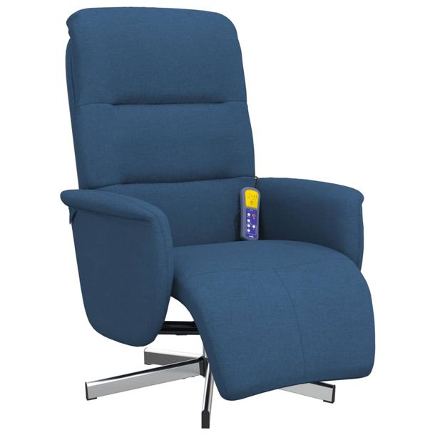 ﻿Rozkładany fotel masujący z podnóżkiem, niebieski, tkanina