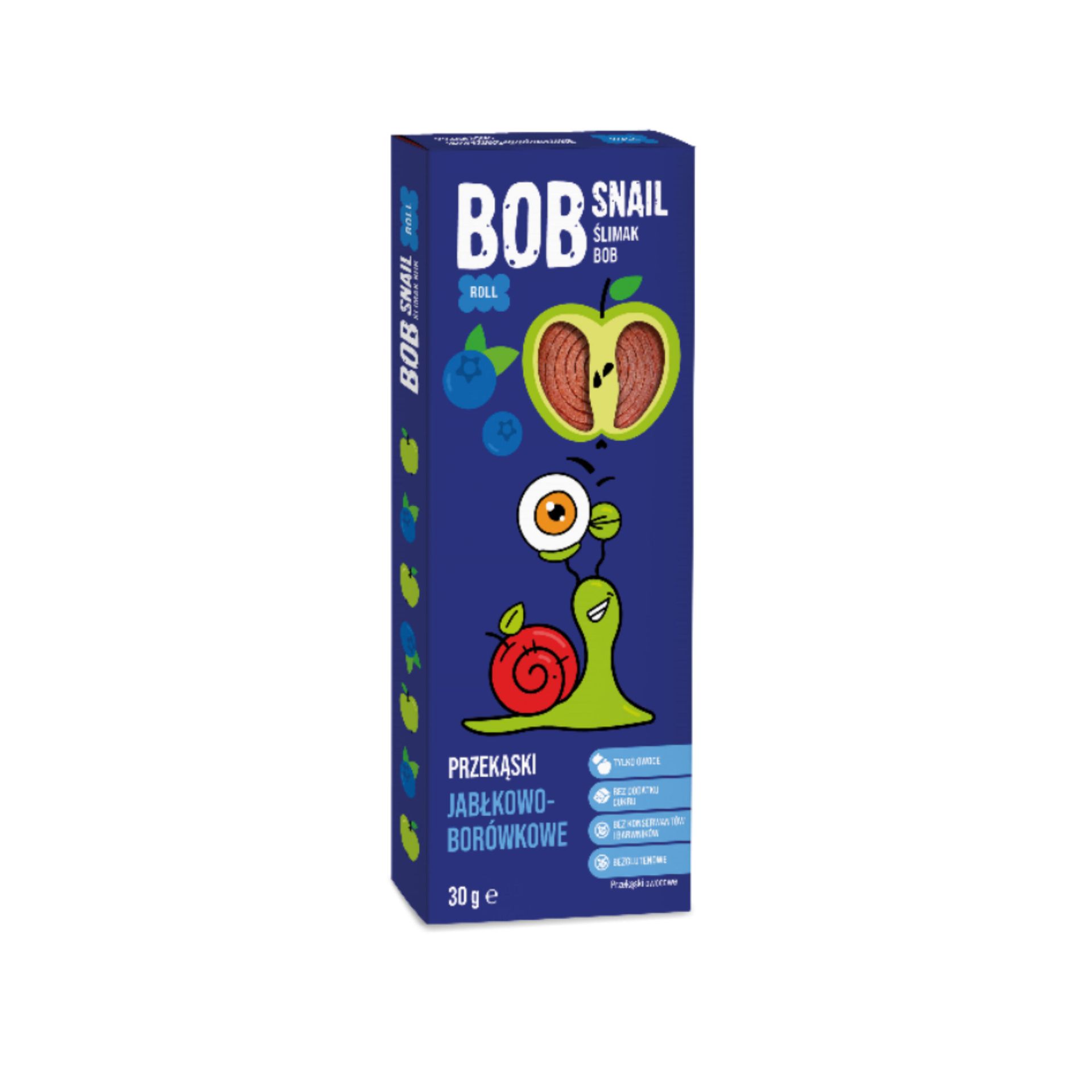 BobSnail | Eco-Snack sp. z o.o. BobSnail | Eco-Snack sp z o.o Przekąska jabłkowo-borówkowa z owoców bez dodatku cukru 30 g BobSnail M00-1B43-687FD