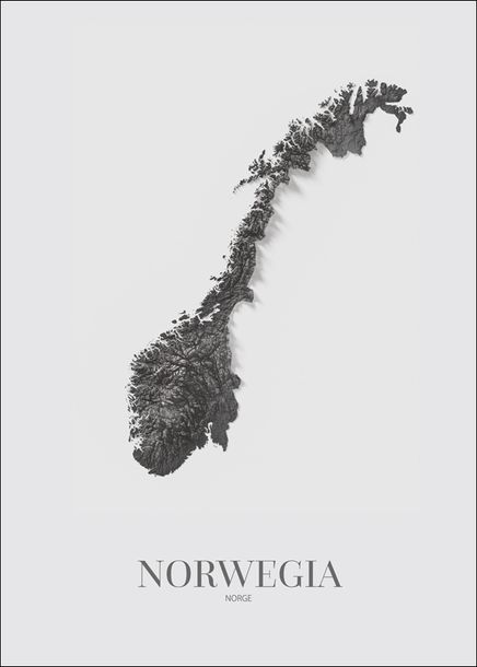 Norwegia, mapa grafitowa - plakat 40x60 cm