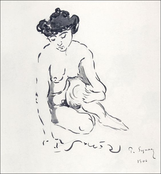 Seated Nude Woman, Paul Signac - plakat 40x40 cm