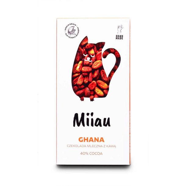 ﻿Miiau Ghana | Czekolada Mleczna z Kawą 40% Kakao z Chocolu 90g Miiau