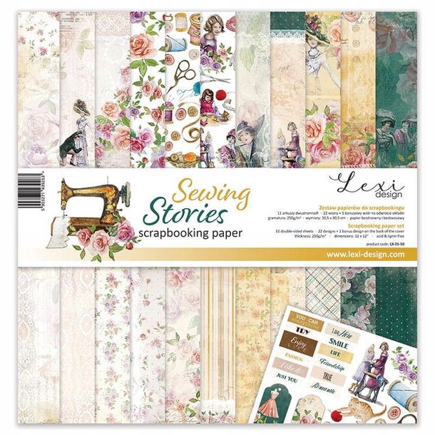 Sewing stories - zestaw papierów - 30,5 cm x 30,5 cm - Lexi Design