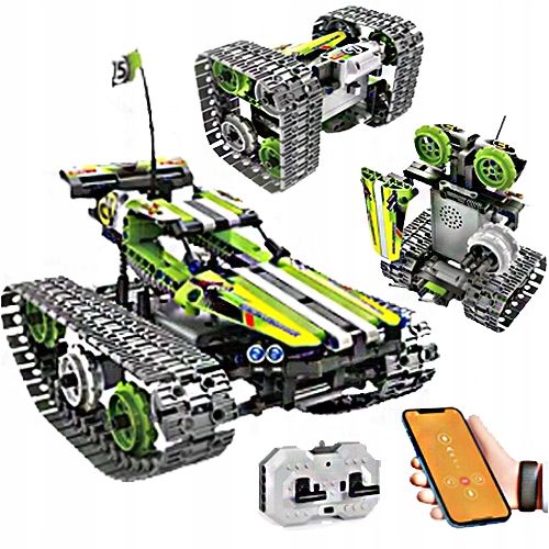 Klocki Techniczne R/c Auto Pojazd Gąsienicowy 3w1 Sterowane Konstrukcyjne