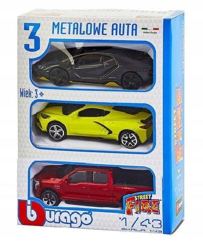 BBURAGO STREET FIRE Zestaw 3 metalowych aut 1:43 3-pack 3576