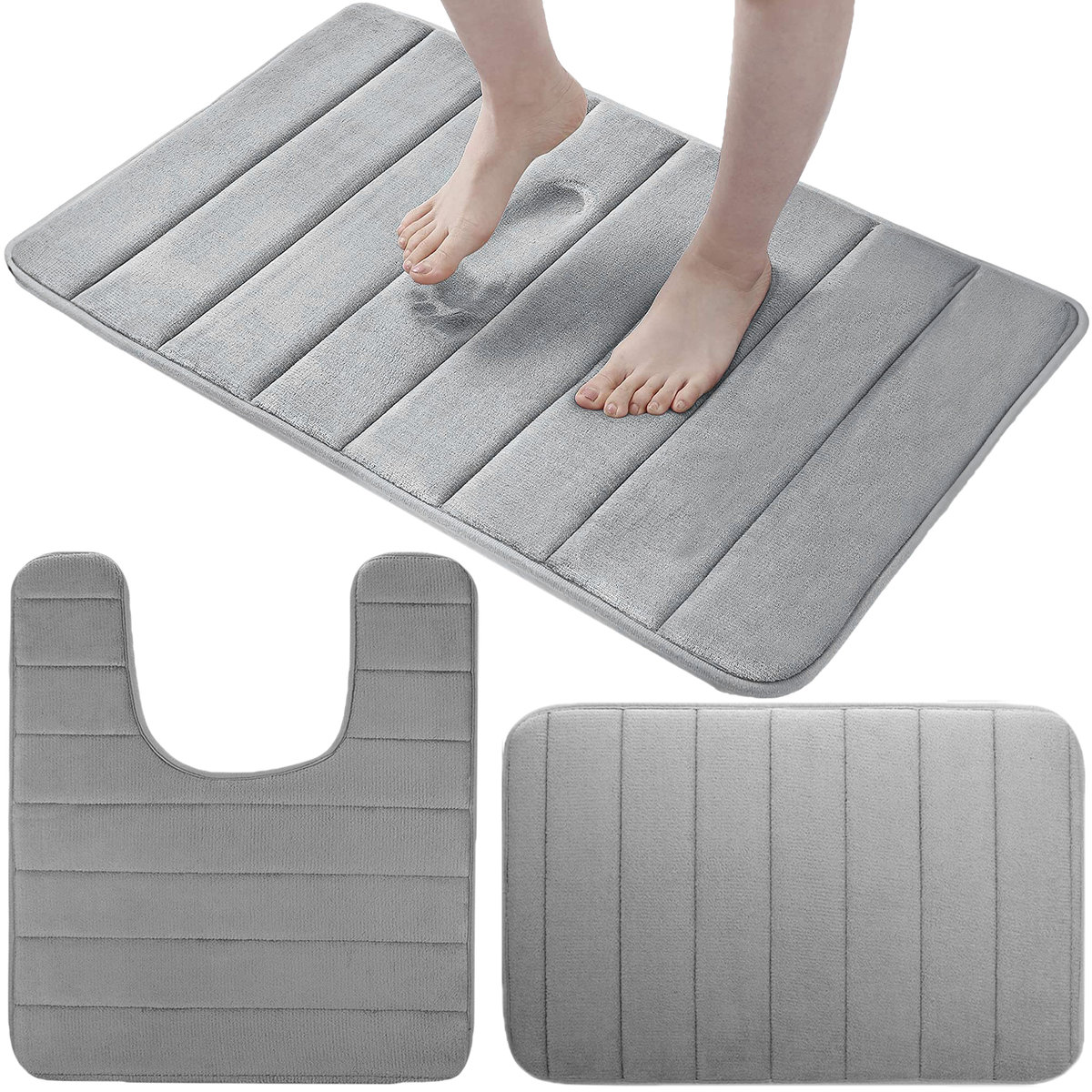3szt Dywaniki Łazienkowe komplet Antypoślizgowe Mega Miękkie 12mm grubości BAT-MAT-SET02