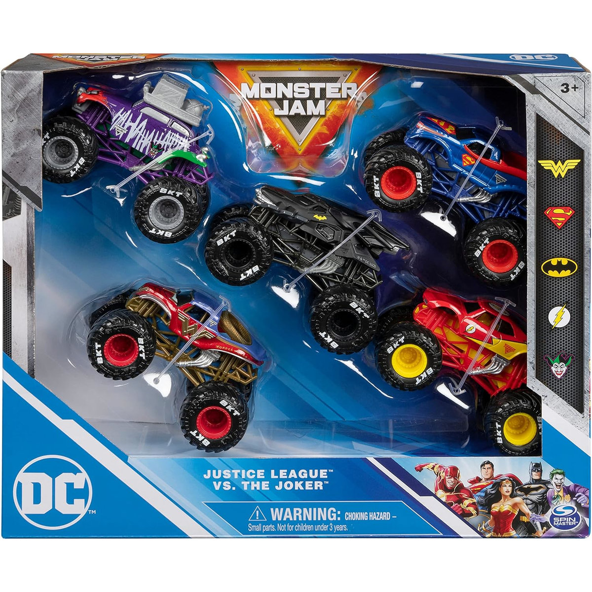 MONSTER JAM DC JUSTICE LEAGUE BATMAN SUPERMAN WONDER WOMAN FLASH JOKER