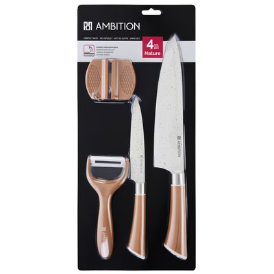Komplet noży z ostrzałką i obieraczką Nature 4 el. AMBITION