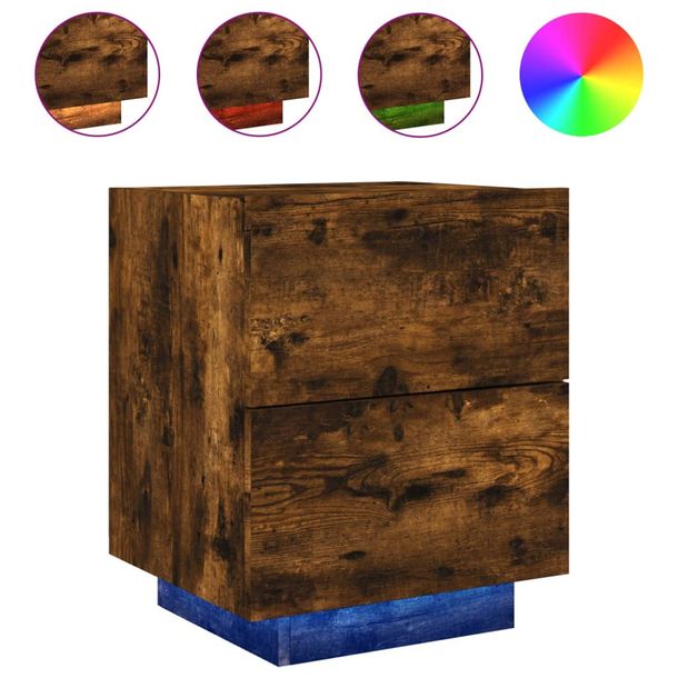 Szafka nocna z LED, przydymiony dąb, materiał drewnopochodny