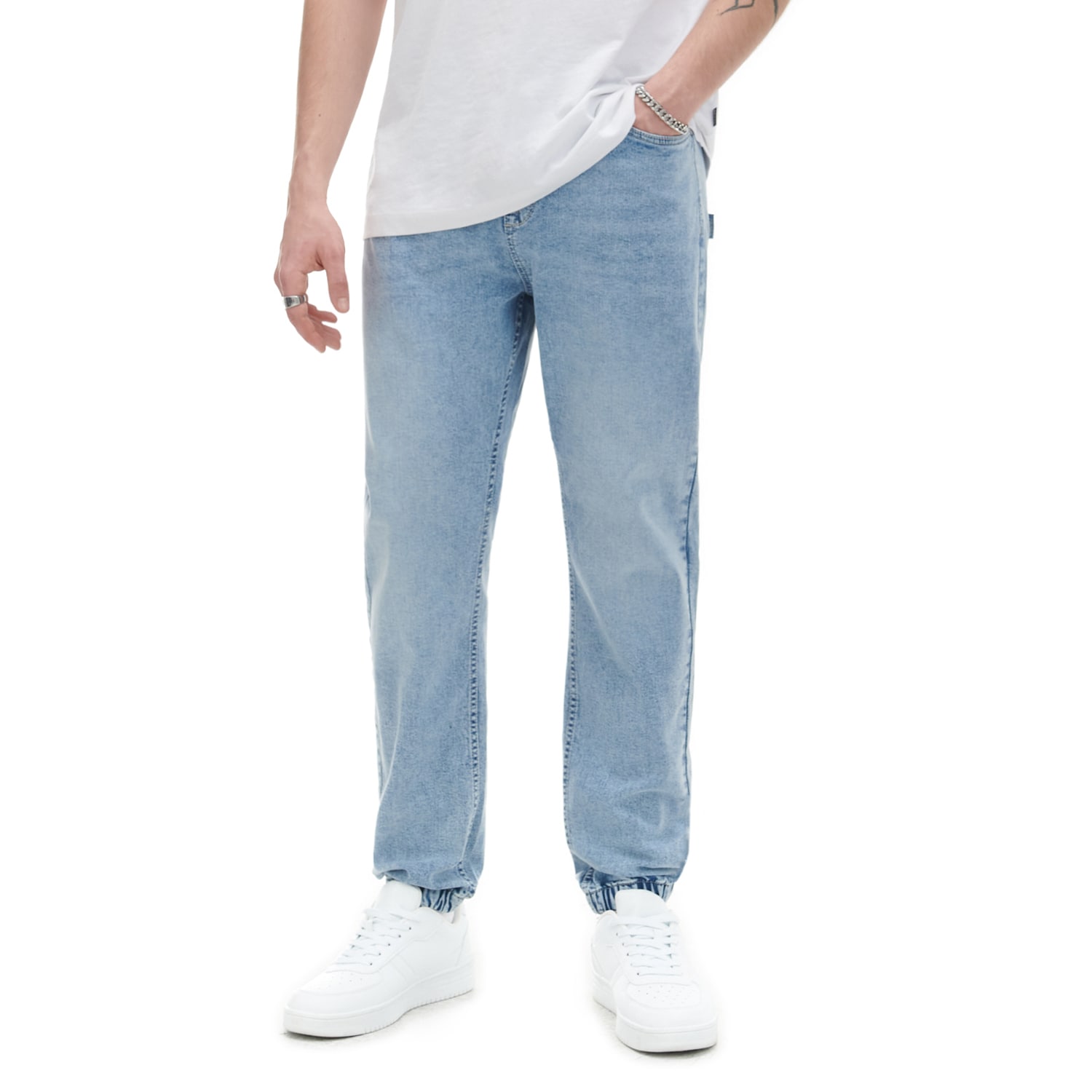 Cropp - Niebieskie jeansowe joggery - Niebieski