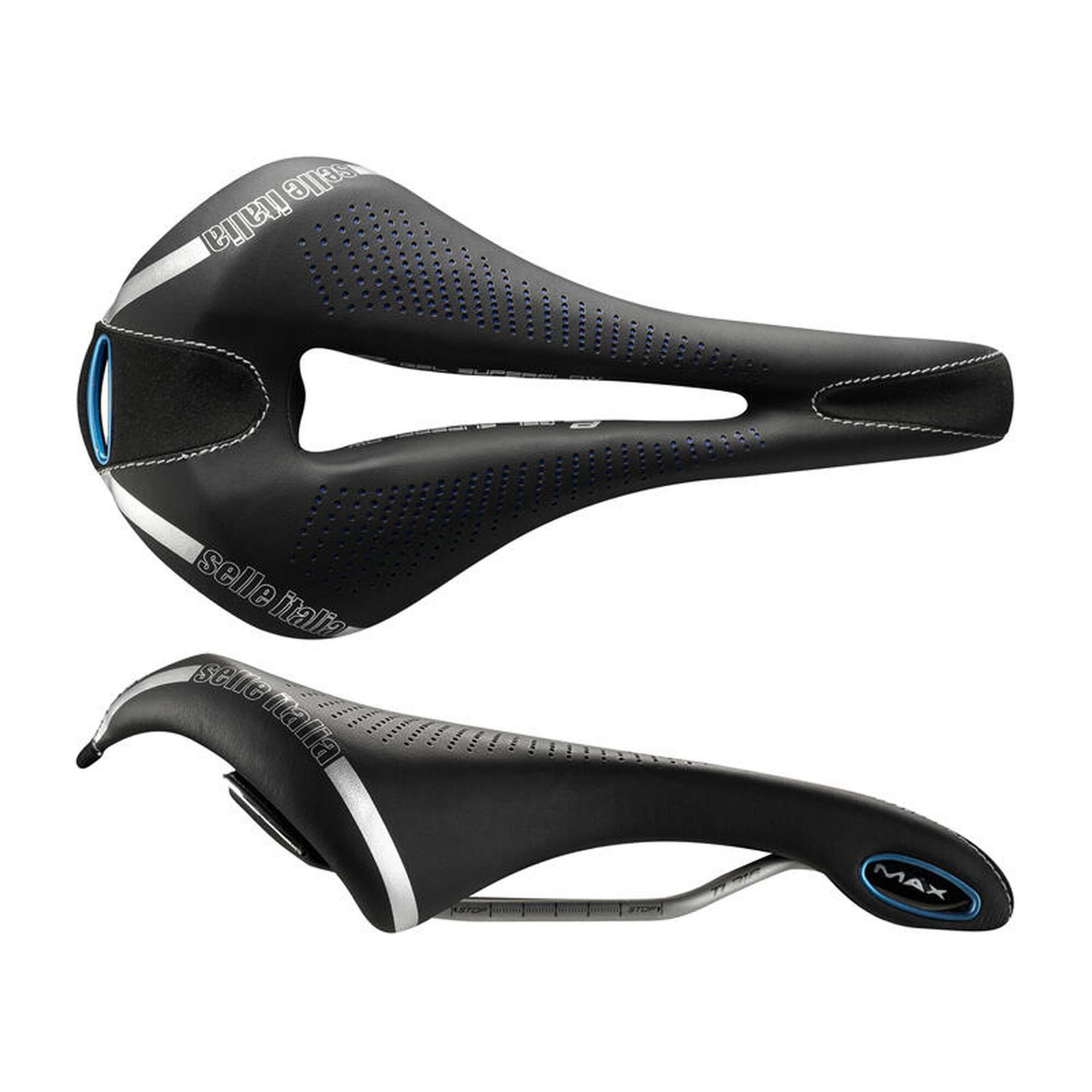 Selle ITALIA Siodło ITALIA MAX FLITE E-BIKE GEL SUPERFLOW L (id match - L3) TI 316 Tube 7, fibra-tek - Mokka, 320g czarno-niebieski (NEW) A-SIT-024H901IKC001