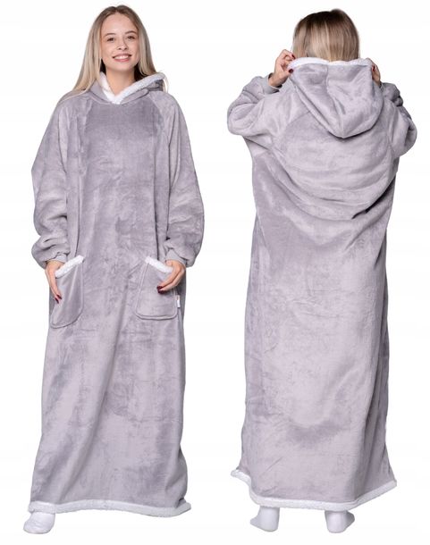Koc Bluza Oversize Ciepła 2w1 Futrzak Gruba Xxl Długa Kocobluza Z Kapturem