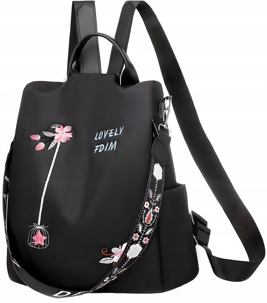 Plecak Damski Miejski Torebka Plecaczek Czarny 2w1