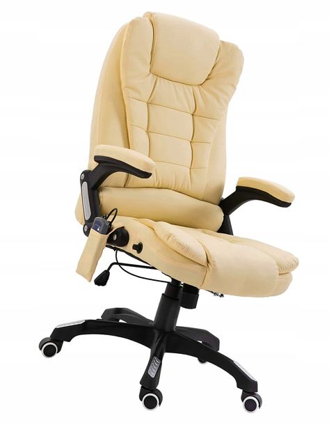 Skórzany kremowy biurowy fotel podgrzewany z masażem D3-C01