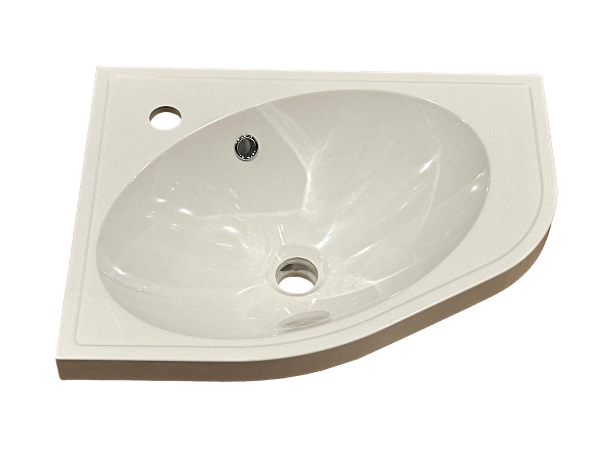 Umywalka narożna, asymetryczna, biała, 51 x 40 cm