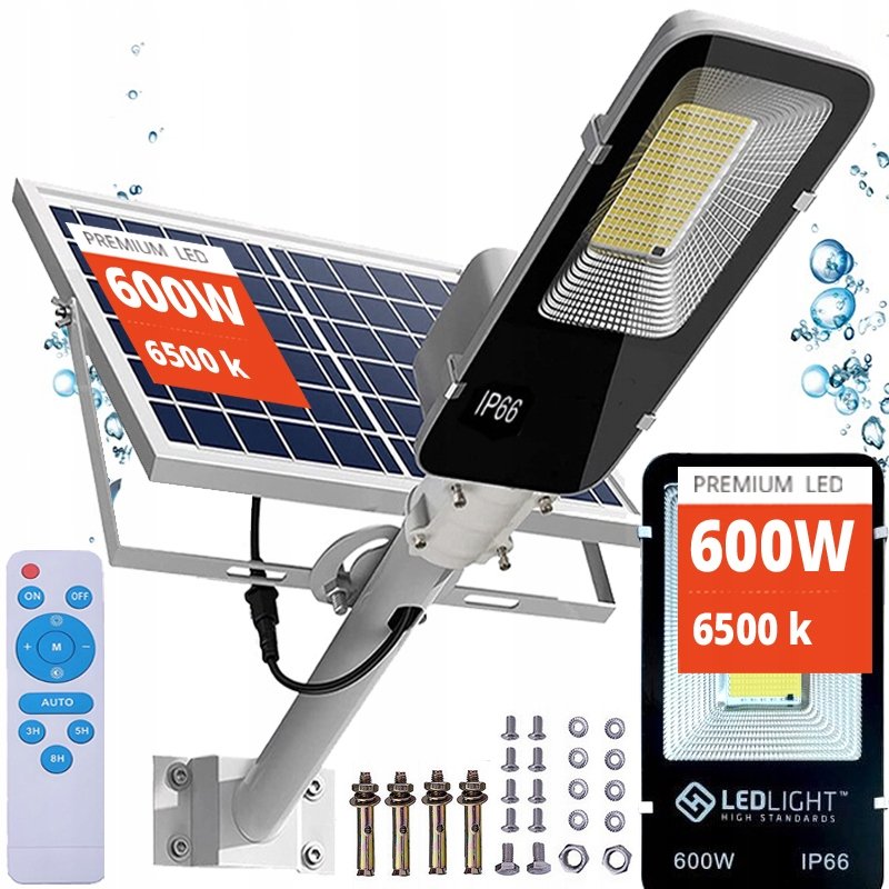 MOCNA DUŻA LAMPA SOLARNA LED ULICZNA OGRODOWA PILOT regulowany panel