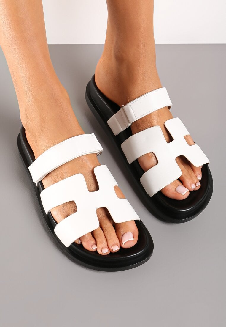 Białe Wsuwane Klapki z Zapieciem na Rzep Beriolla