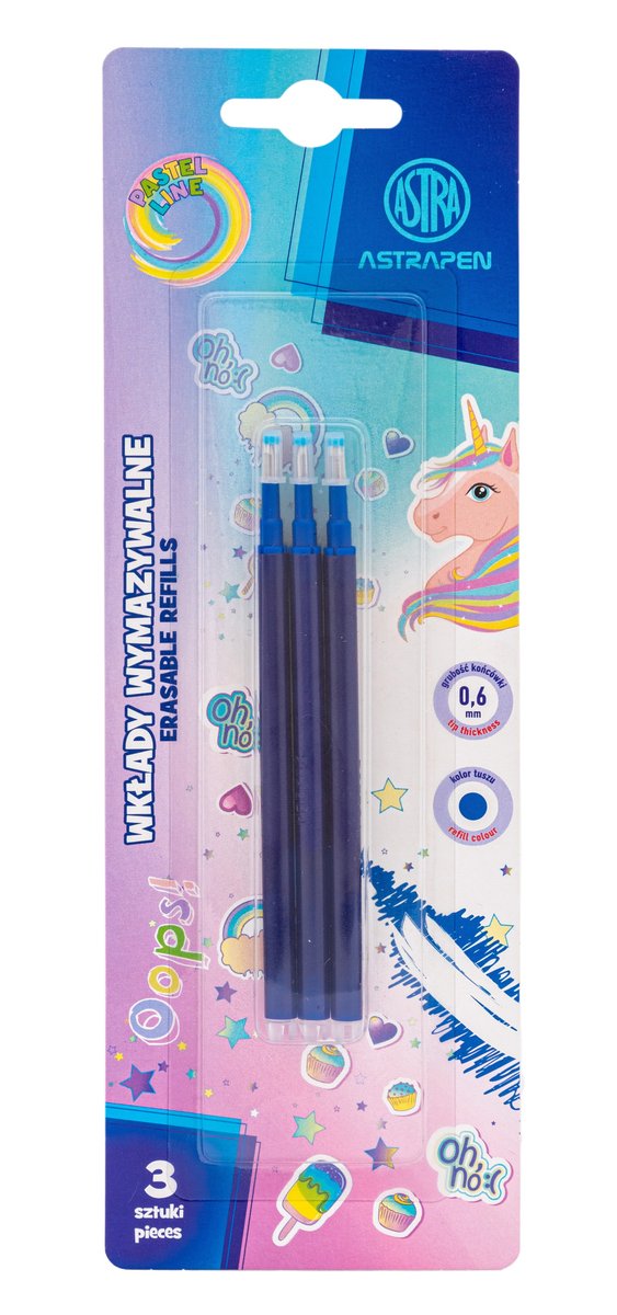 Zestaw Wkłady Wymazywalne Niebieskie 0,6Mm Astrapen Oops! Unicorn 3 Sztuki