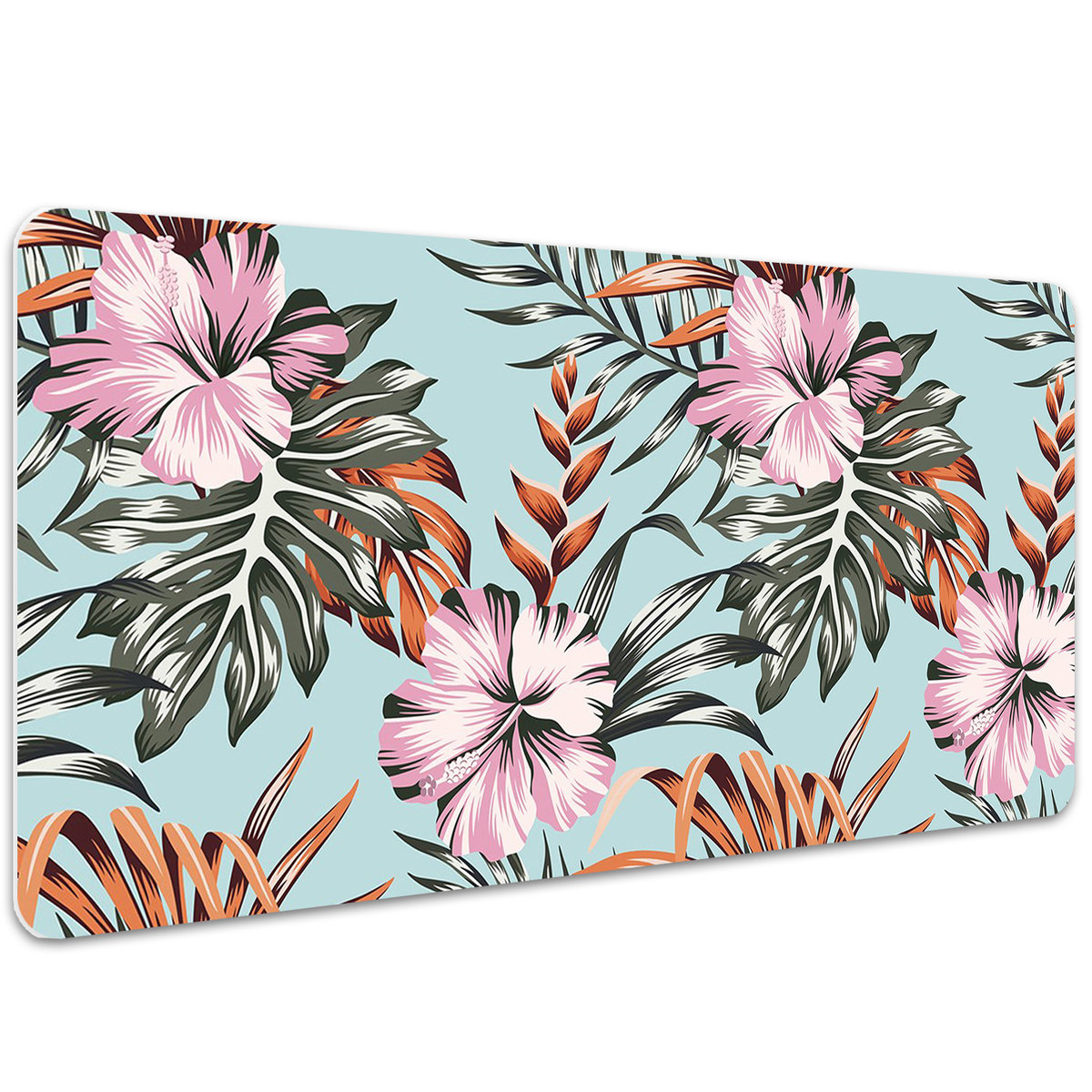 Podkładka na biurko Hibiskus na niebieskim tle 100x50 cm