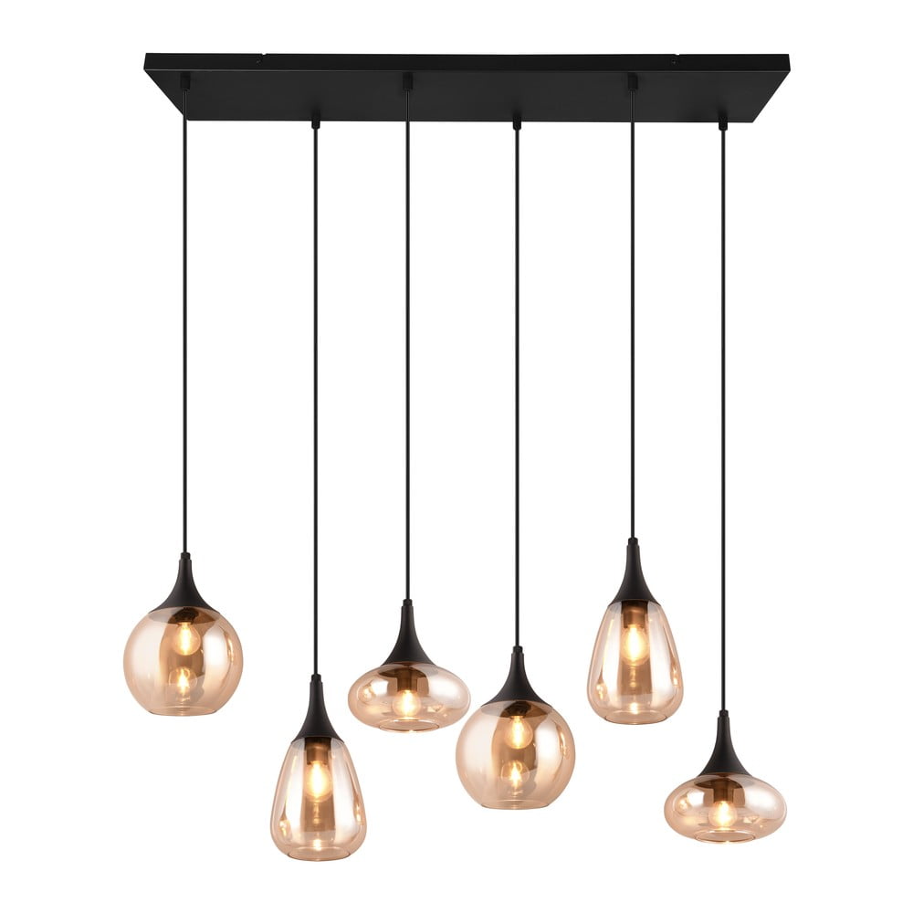 Czarna/pomarańczowa lampa wisząca ze szklanym kloszem Lumina – Trio