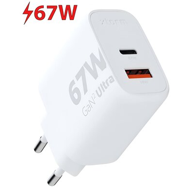 Ładowarka ścienna Ultra GaN2 67W USB-C PD,USB-A QC 3.0 Biała