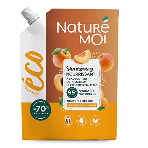Naturé moi - Ekologiczny odżywczy szampon do pielęgnacji włosów suchych i zniszczonych odżywia, naprawia morele organiczny olej sezamowy 95% pochodzenia naturalnego 500 ml Wyprodukowano we Francji