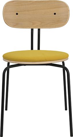 Krzesło Curious żółte z tapicerowanym siedziskiem na czarnych nogach