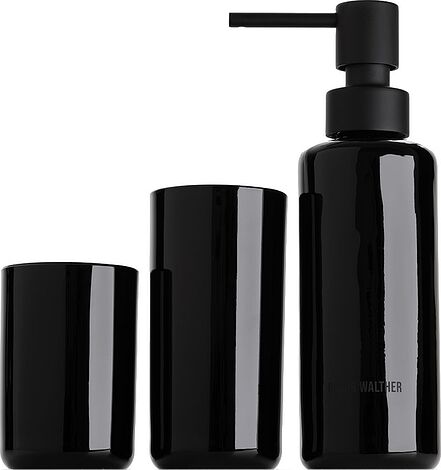 Dozownik do mydła Pop Up czarny z kubkami 3 el.