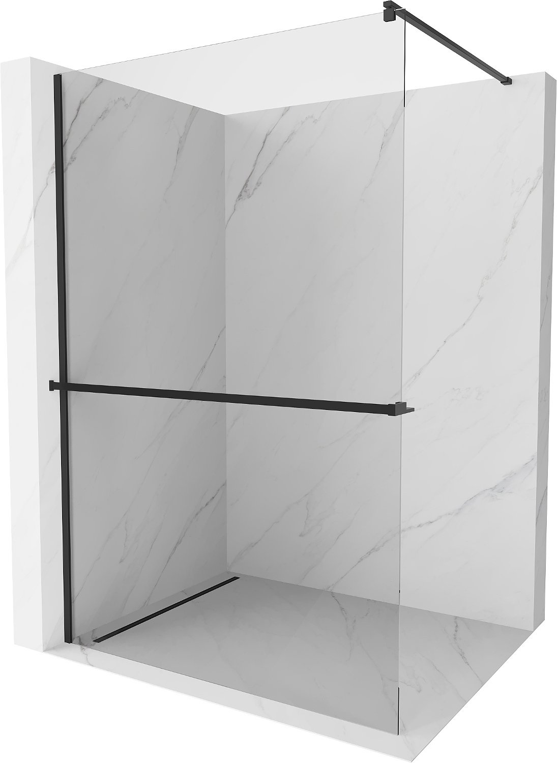 Mexen Kioto+ ścianka prysznicowa z półką Walk-in 125 x 200 cm, transparent, czarna - 800-125-121-70-00