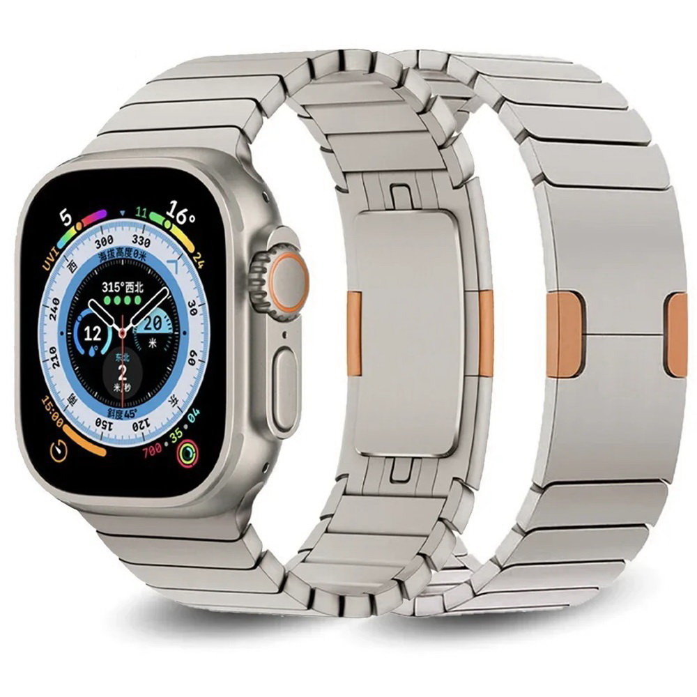 Pasek bransoleta Steel Link do Apple Watch 1/2/3/4/5/6/7/8/9/SE/Ultra 1/2 42/44/45/49mm (Starlight Titanium/Orange)