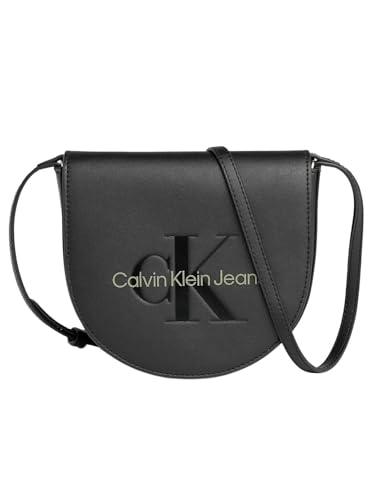 Calvin Klein Jeans Damska wyrzeźbiona mini torba na siodełko inne SLG, czarna/ostra zieleń, jeden rozmiar, Czarny/ostry zielony, Rozmiar Uniwersalny
