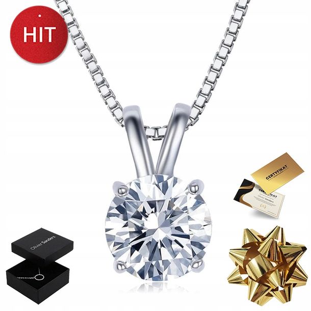 Srebrny Naszyjnik Łańcuszek Kryształem Celebrytka 925 Zawieszka Na Prezent