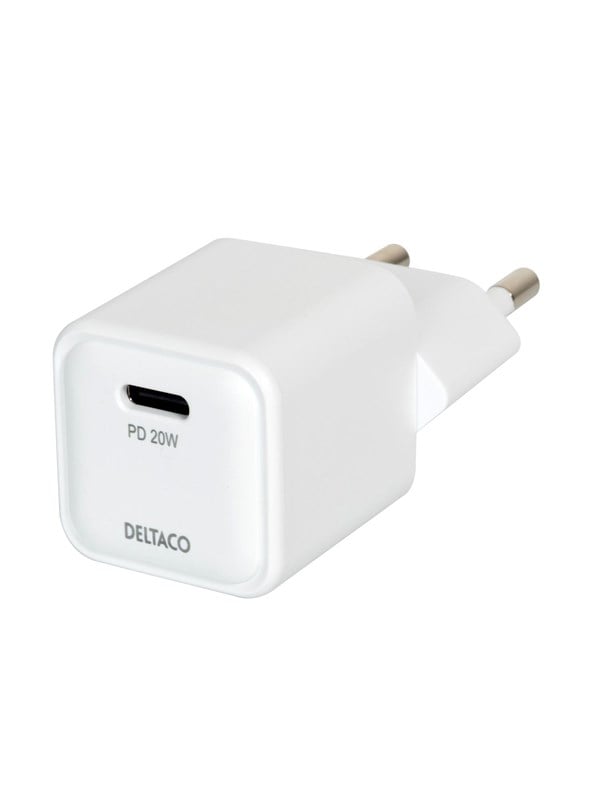Deltaco USB-C mini wall charger 1x USB-C PD 20 W white