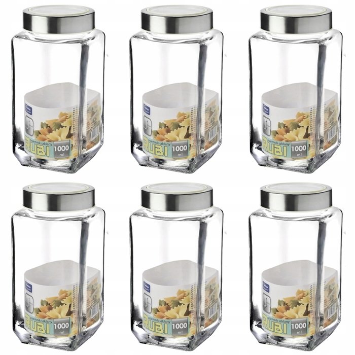 SZKLANY POJEMNIK do szafki szuflady 6x 1L na żywność makaron mąk przyprawy