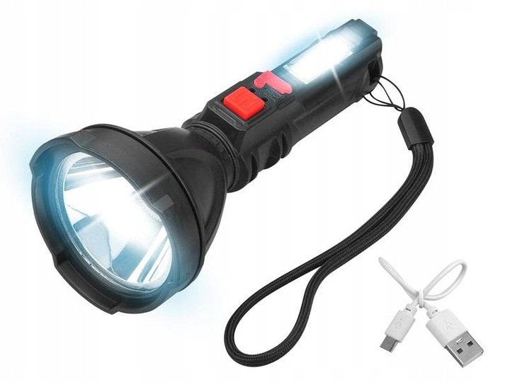 LATARKA 1-LED+COB Z AKUMULATOREM KABEL MICROUSB
