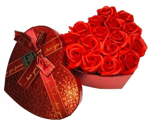 FLOWER BOX serce czerwona róża MYDLANE KWIATY PACHNĄCE prezent kobiet dzień