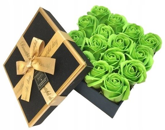 FLOWER BOX PACHNĄCE ZIELONE RÓŻE MYDLANE w pudełku GOTOWY PREZENT kobiet