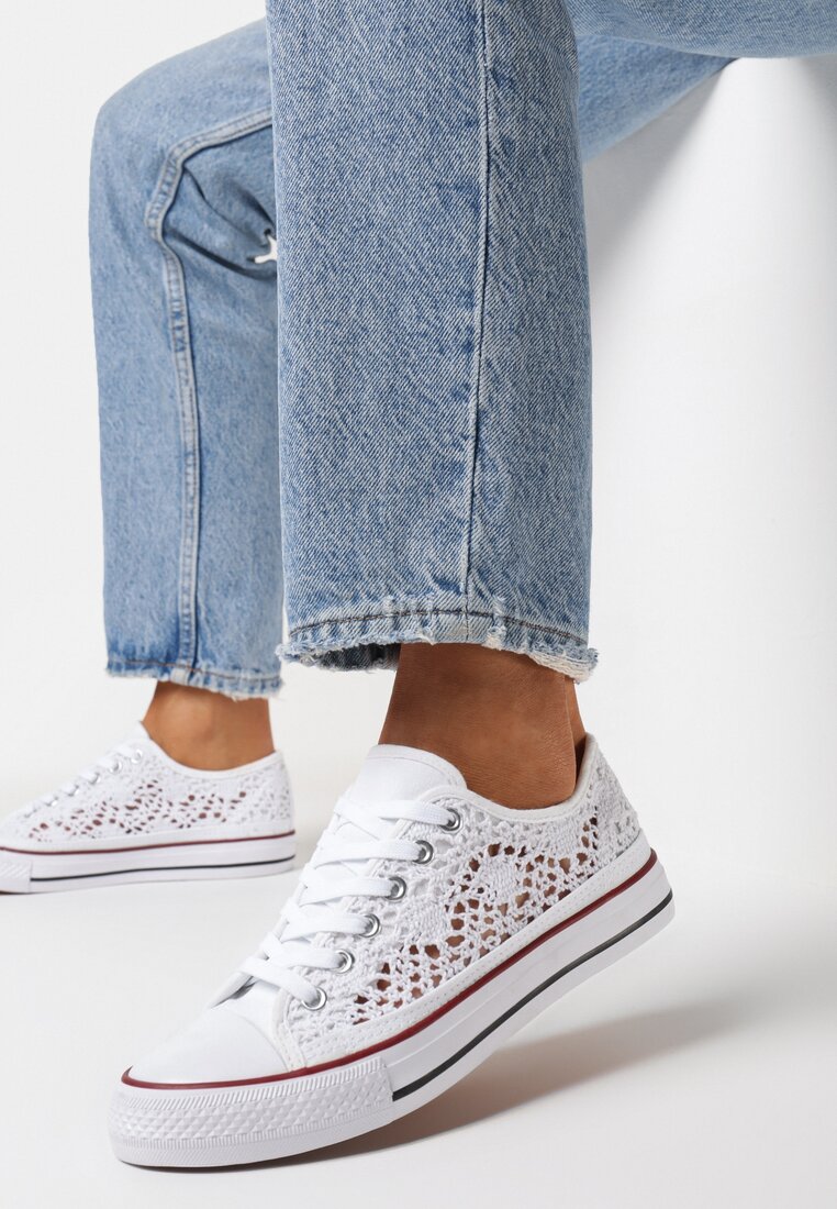 Białe Ażurowe Trampki z Cholewką Przed Kostkę Iilira